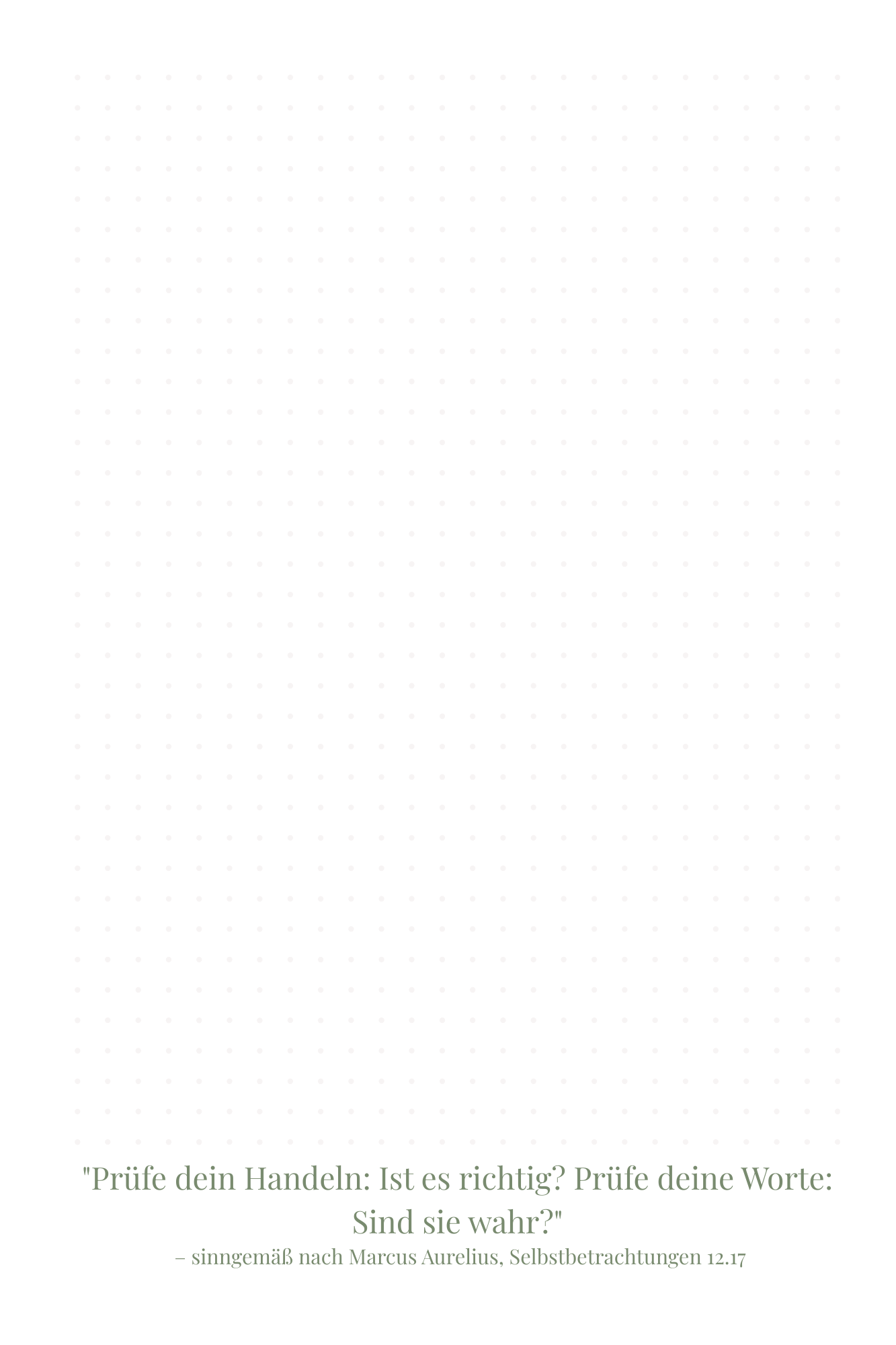 Rechte Seite: Stoisches Zitat von Marcus Aurelius als Haltungserinnerung.